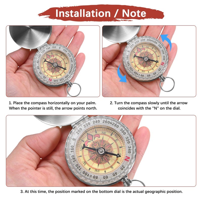 TIXIPEM Camping Survival Compass [2PCS] - Copper Clamshell Classic Pocket