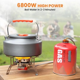 Portable Camping Stove with Propane Adapter - GEEKHOM 6800W Windproof Gas Stove Foldable Backpacking Stove, Piezo Ignition & Stable Pot Support for Outdoor Cooking Hiking