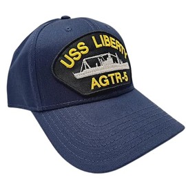 USS Liberty AGTR-5 Embroidered Patch Cap Hat Multi Style and Color Variations (Solid Strapback, Navy Blue)