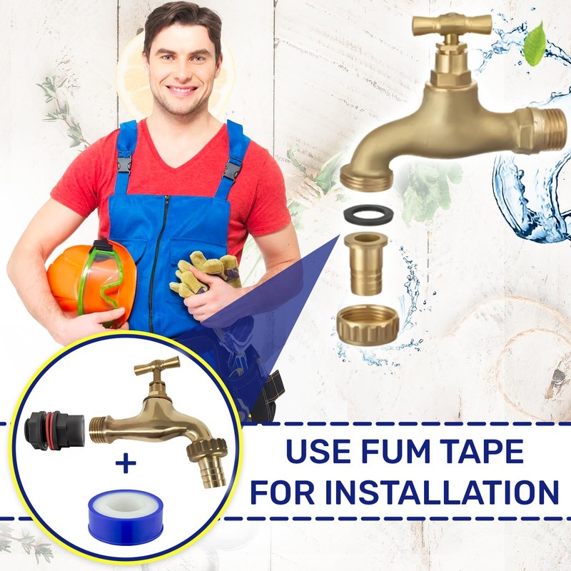 Brass Garden Tap for Hose Connection 1/2" in Polished Brass