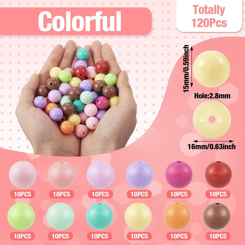 Boutigem 120pcs Candy Color Round Acrylic Beads 16mm Opaque Plastic