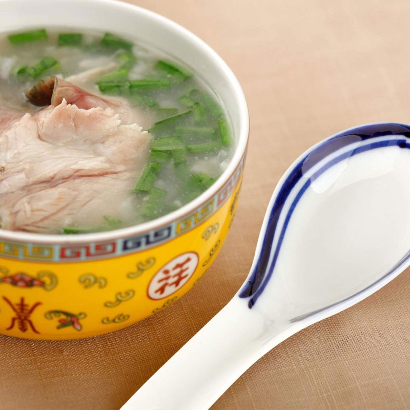 Healeved 5pcs Border Ceramic Spoon Multi-Functional Porridge and Soup Spoon