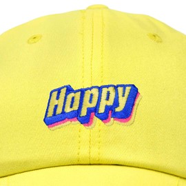 DALIX Colorful Happy Hat Mens Womens Embroidered Baseball Cap in Yellow
