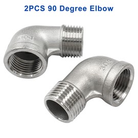 Murtenze 2Pcs 304 Stainless Steel 90 Degree Elbow with 2 Tape - 1/2inch NPT Threaded Pipe Fitting Female x Male, Cast Pipe Fittings