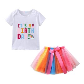 Mud Kingdom Little Girls Birthday Gifts 6 Year T-Shirt Skirt Clothes Set Rainbow 6T