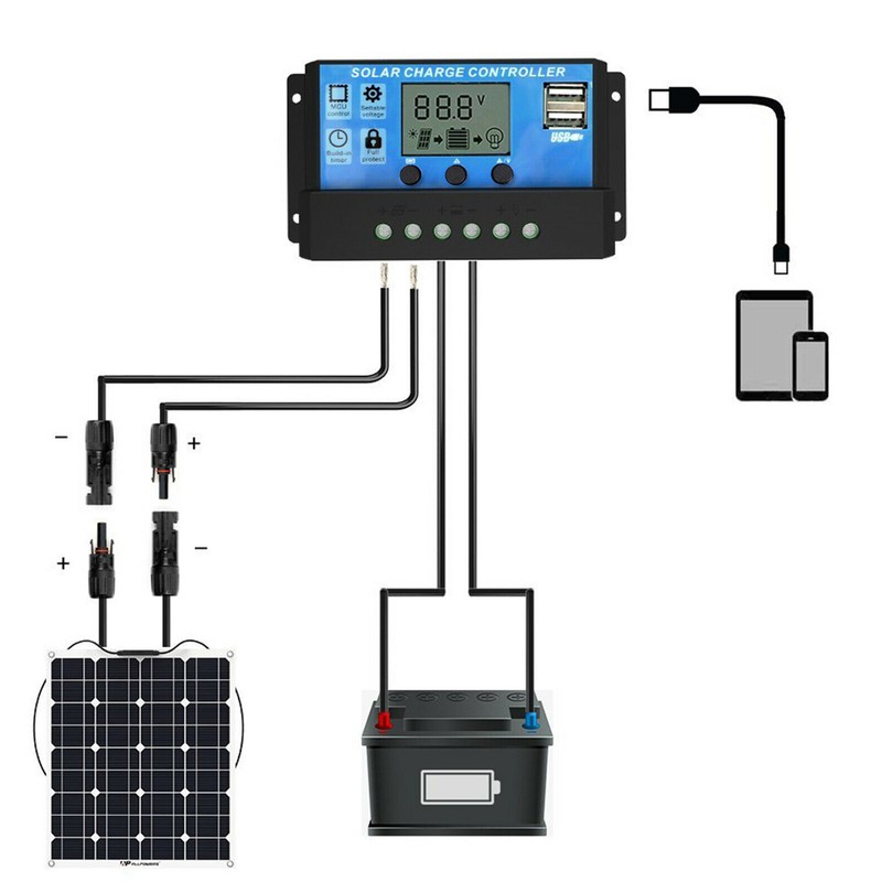 12V 24V Solar Charge Discharge Controller PWM LCD Display Dual