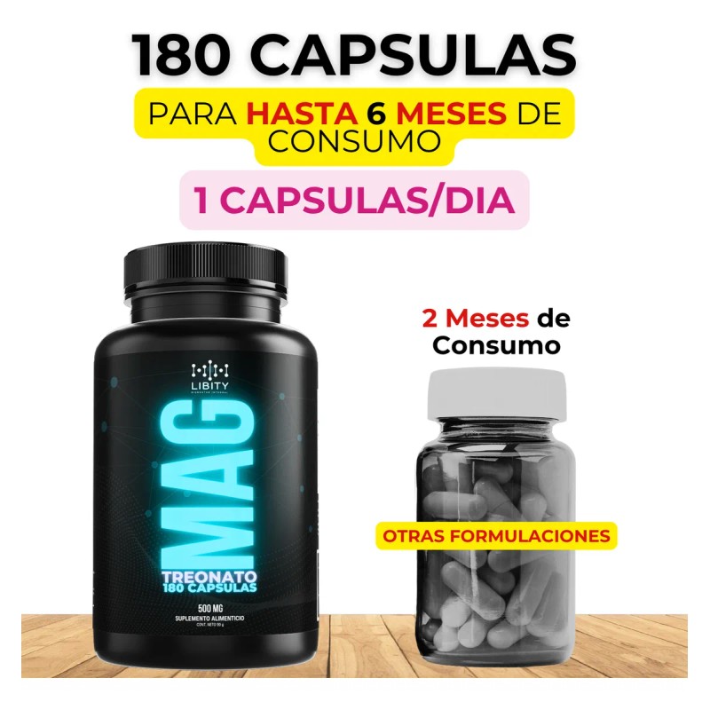 L- Treonato De Magnesio 100% Puro -180 Capsulas Sin Sabor