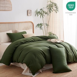 Sacebeleu Duvet Cover Set King Size,Army Green Olive Green Plain Microfiber Bedding Set Kingsize Quilt Cover 220x240cm with Zipper Closure and 2 Pillowcases 50x75cm