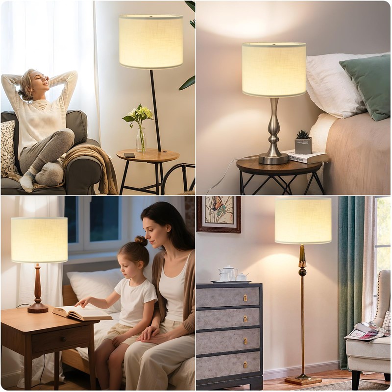 White Linen Lamp Shade,Drum lamp shade for table lamps 13"