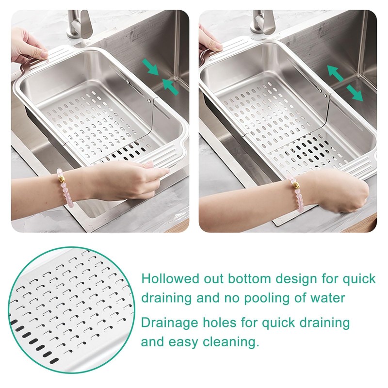 Stainless Steel Sink Strainer Extendable Kitchen Organiser Variable Pasta Strainer