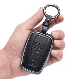 LJMTBKAN for Toyota Key Fob Cover,Aluminum Leather Key Case Compatible with 2018-2022 RAV4 Highlander Avalon C-HR Prius Corolla Smart Key Anti-dust Full Protection Accessories