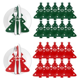 Grantop Pack of 20 Christmas Cutlery Holders, Christmas Cutlery Bag for Decoration, Cutlery Holder Christmas Felt, Cutlery Bag Christmas Tree for Table Decoration Christmas