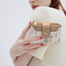 LJCZKA Small Wallets for Women Bifold Leather Zipper Pocket Wallet Credit Card Holder Floral Purse Girls Ladies with ID Window (Khaki)