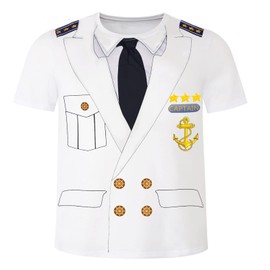 Funny Men Boat Captain T Shirt Nautical Cruise Themed Yacht Rock Parties Costume (White, Medium)
