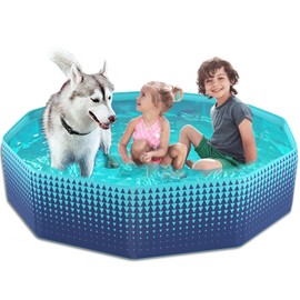 Jasonwell Jasonwell Foldable Dog Kiddie Pool - Hard Plastic Kids Paddling Pool Toddler Baby Swimming Pool for Backyard Collapsible Whelping Box Pet Doggie Cats Wading Pools Bathtub for Puppy Large Dogs 63In