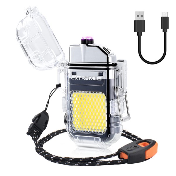Extremus Blaze - Encendedor recargable con flash 360, encendedor eléctrico, impermeable, resistente al viento, encendedor recargable USB tipo C con 30 luces LED COB y linterna para camping, senderismo, al aire última intervensión