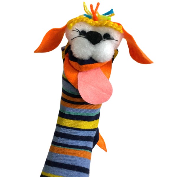 Knitted Hand Puppet with Movable Mouth- Colorful Girl and Boy