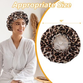 YBEATY Reusable Shower Cap for Women Leopard Shower Caps Large Size Waterproof Showering Cap with Elastic Band Double Layer Bonnet Hair Caps for Women All Long Hair Braids Spa Home Salon Bathing
