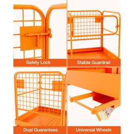 GarveeTech 36"x36" Forklift Safety Cage, Foldable Forklift Work Platform,Forklift Man Basket 1200lbs Capacity,Collapsible Platform Lift Basket with Chain and Safety Lock for 1-3 People