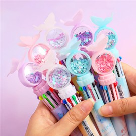 FLY CHOICE 4pcs Set Multi-Color Shuttle Pens 10-In-1 Retractable Ballpoint Pen 0.5mm, Butterfly Design, Home Office School Supplies for Students Kids (4pcs Random Color)