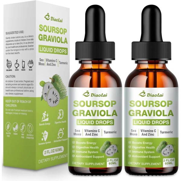 DIAOLAI 2 Pack Soursop Graviola Liquid Drop, Nature Soursop Extract