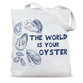 LADOCK Oyster Beach Tote Bag, Coastal Nautical Canvas Tote Bags for Women, Gifts for Beach Ocean Lovers, Ocean Beachy Oyster Shell Reusable Grocery Shopping Bags