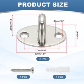 PATIKIL 2Pcs 304 Stainless Steel Ceiling Hooks, Oval Pad Eyes Plate Metal Wall Mount U Ceiling Hook with Screws for Hanging Ropes Post Queue Line Barrier, Silver