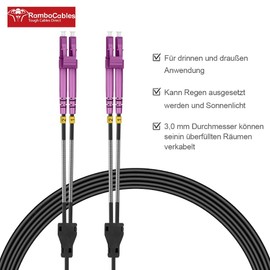RamboCables 40 m Armoured Fibre Optic Cable OM4 LC to LC Duplex Multimode, Fibre Optic Cable for Indoor and Outdoor Use, 10GB 50/125um LSZH OD 3.0 mm, Black