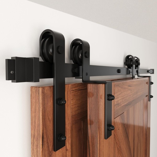 WINSOON 10FT Single Track Bypass Barn Door Hardware Double Doors