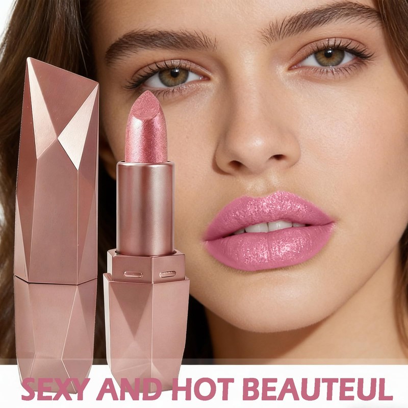 Shimmers Pearl Lipstick,Metallic Pink Glitter Lipstick for Women,High Impact Shine