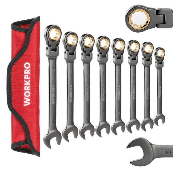 WORKPRO 8-piece Flex-Head Ratcheting Combination Wrench Set, SAE 5/16 -