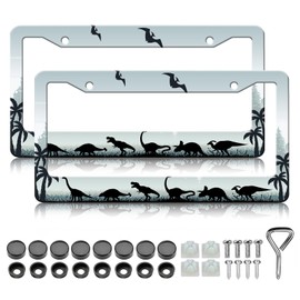 Dinosaurs License Plate Frame - 2PCS Cretaceous Period Dinosaur Aluminum Metal License Plate Holder Covers, Rust-Proof Waterproof Car Decorative Tag Frames for Standard Us 12x6 Inch