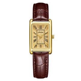 CIVO Ladies Watches Leather Strap: Brown Gold Rectangular Watches for Women Analogue Quartz - Dress Wrist Watch Classic Stylish Gifts for Women