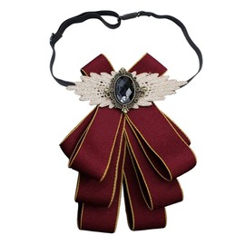 JKQBUX Womens Mens Bow Tie，Ribbon Rhinestone Crystal PreTied Neck Tie for Wedding Party Ceremony, Dark Red, 11W*16L