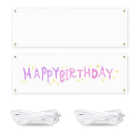 Großes Leeres Banner, 2 Set Blanko Banner Weiß 100×200cm Polyester Geburtstagsbanner Personalisiert mit 2pcs Hängendem Seil für DIY Painting Outdoor Wandschilder