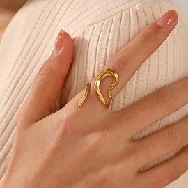 Chunky Gold Rings for Women Non Tarnish Irregular Statement Thumb Rings for Women Adjustable Chunky Jewelry (Gold 2)