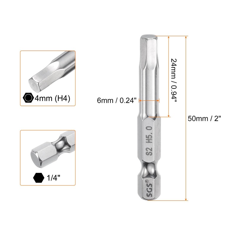 sourcing map 5pcs Hex Head Wrench Drill Bit 5mm (H5)