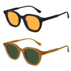 VANLINKER Retro Round Sunglasses for Men Women Vintage Circle Shades VL9829 46mm,Orange/Green