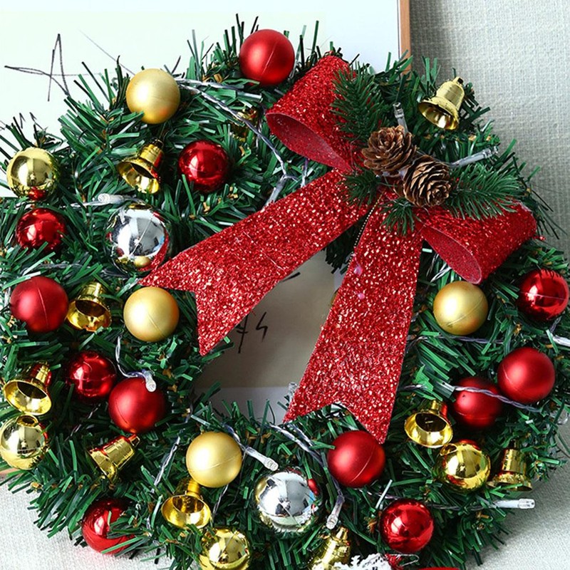 Xmas Wreath with 20 LED Lights and Bells Christmas Garland