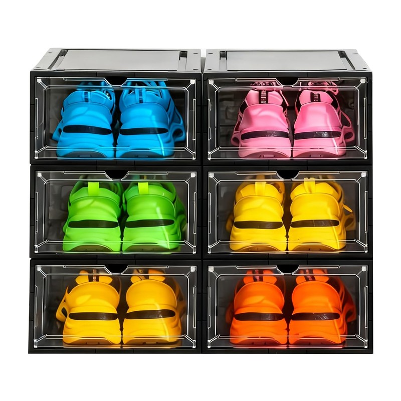 KUILONG 6-Pack Stackable Shoe Boxes with Magnetic Closure, Transparent Gray