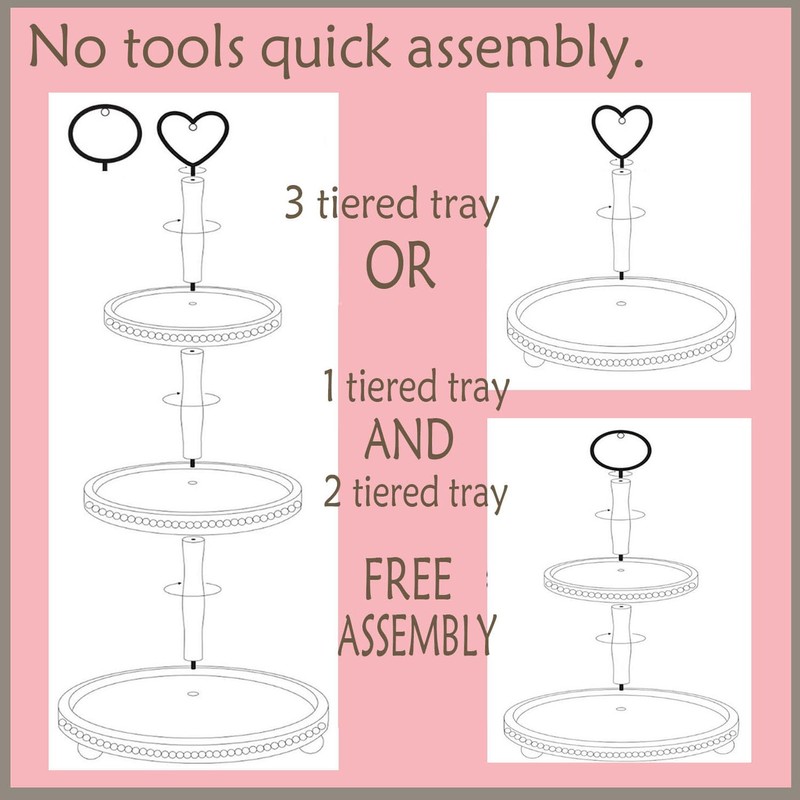 3 Tiered Tray Wooden Serving Stand Small Beaded Tray for