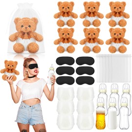 Yearntown 36 Pack Bottle Chug Baby Shower Games Bear Blindfolded Diaper Changing Games Kits Bulk Plastic Bottles Disposable Diapers Blindfold Eye Masks Winner Prizes Gifts Bear Baby Shower Decoration