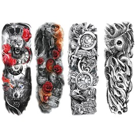 4 Sheets Temporary Tattoo Sleeve for Men, Full Arm Temporary Tattoo, Tattoos Temporary Realistic Totem, Sleeve Tattoos for Women, Fake Tattoos