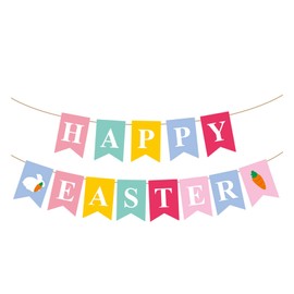 Easter Bunting,Easter Banner,Easter Bunting Decorations,Pastel Color Birthday Bunting Flag Garlands,Decor Hanging Banner,Swallow Tail Banner,Happy Easter Bunting Banner For Party Decoration