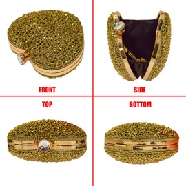 Cute Heart Shape Clutch Purse Mini Love Heart Rhinestone Wedding Handbag Party Women Purse, Gold 2