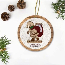Christmas Ornament In Memory Of Loved One Gifts - Santa With Mask Christmas 2021 Social Circle Georgia State Ornament - Long Distance Relationship Gift For Family - Ornament 3" Plastic Flat