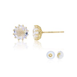 14k Yellow Solid Gold Cubic Zirconia Solitaire Stud Earrings With Push Backs | 7x7mm |14k Gold Studs | Solitaire Stud Earrings for Women