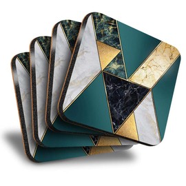 Destination Vinyl ltd Great Coasters (Set of 4) Square - Abstract Art Deco Marble Effect Drink Glossy Coasters/Tabletop Protection for Any Table Type #21082