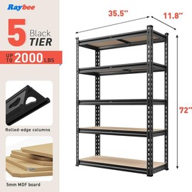 Raybee Garage Shelves Classic 5-Tier Metal Storage Shelving Unit Height Adjustable Versatile Utility Rack Shelf for Craft Warehouse Pantry Kitchen Organiser:_W30