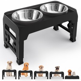 Elevated Dog Bowls 5 Height Adjustable Raised Dog Bowl with 2 Stainless Steel Dog Food Bowls Non-Slip Dog Bowl Stand Adjusts to 3.54", 9", 10", 11", 12.13" for Medium Large Dogs Black